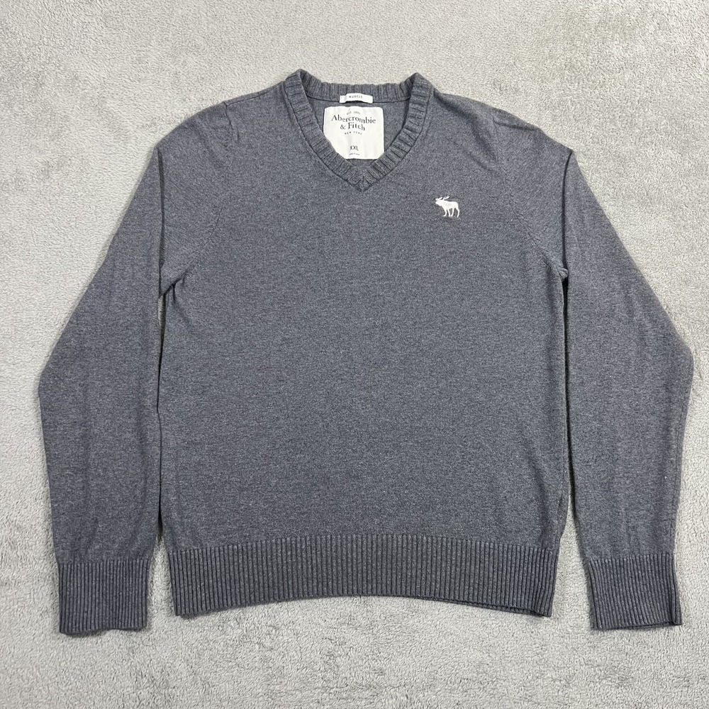 Abercrombie & Fitch Sweater Mens 2XL Gray Muscle V-Neck Cotton Cashmere Blend